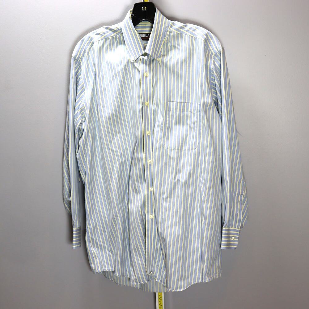 Kirkland Signature Blue Yellow Stripe‎ Button Down Shirt Men’s 16.5-32